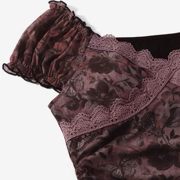 Butterfly & Floral Print Drawstring Dress Size L NWT - Picture 3 of 3